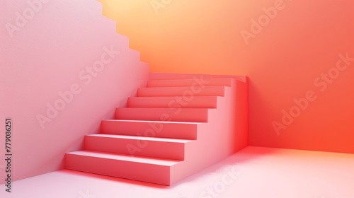 Vibrant stairs on a pink wall