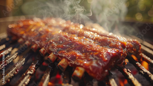 Ribs cooking on a grill