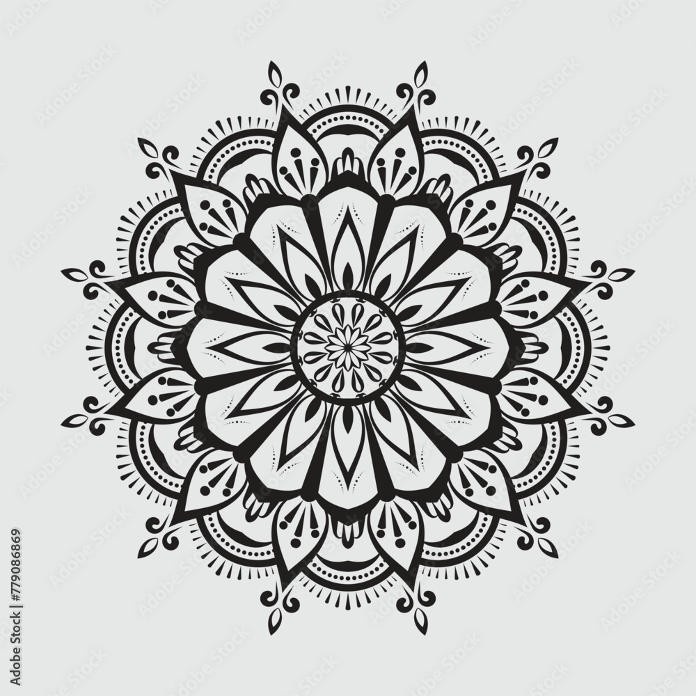 Black and white mandala ornamental pattern, floral mandala ornament
