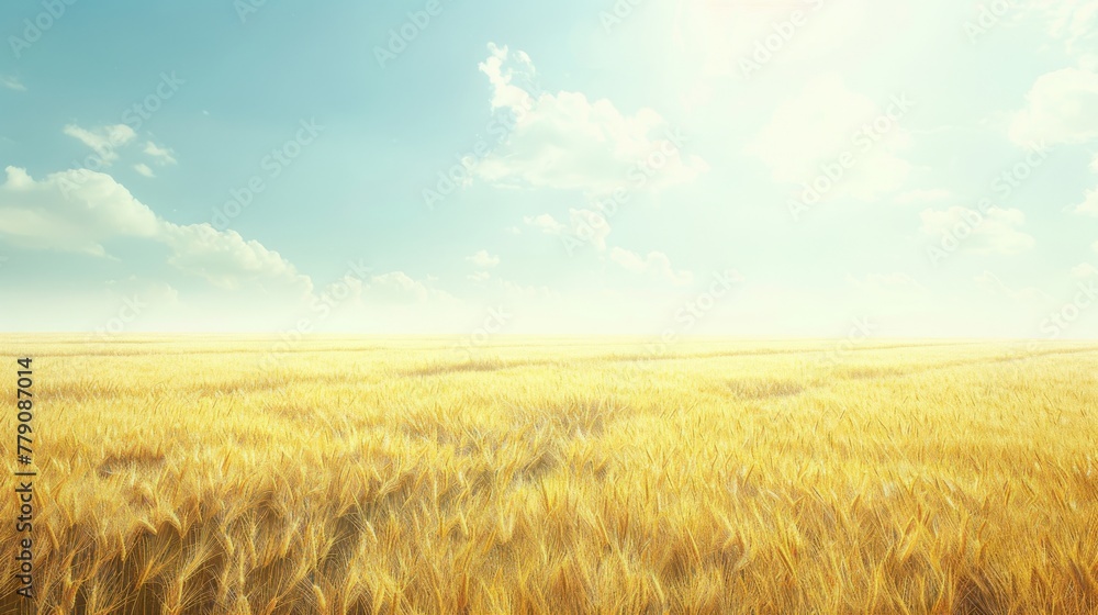 Vast Golden Wheatfield Under Sun