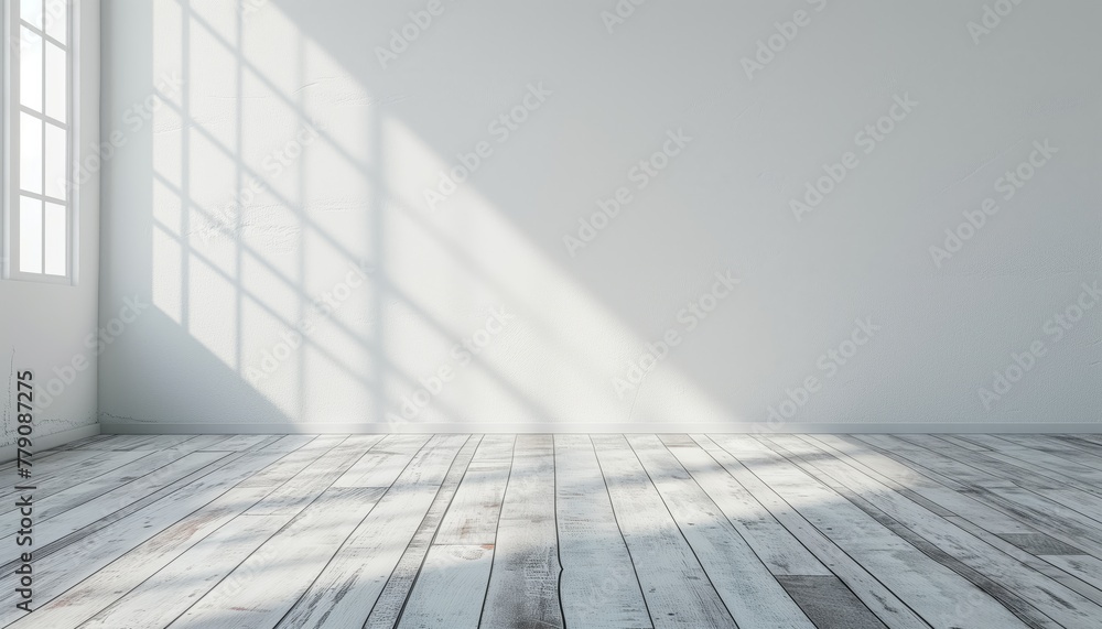 Empty light interior background. White textured empty wall and wooden light floor with beautiful lighting Empty light interior background. White textured empty wall and wooden light floor with beautiful lighting