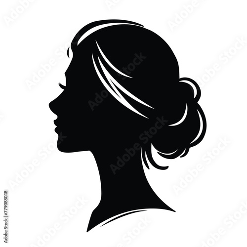 Vector illustration of a black woman's head silhouette on white separate background