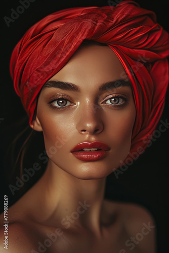 beautiful woman with a red turban,generative ai