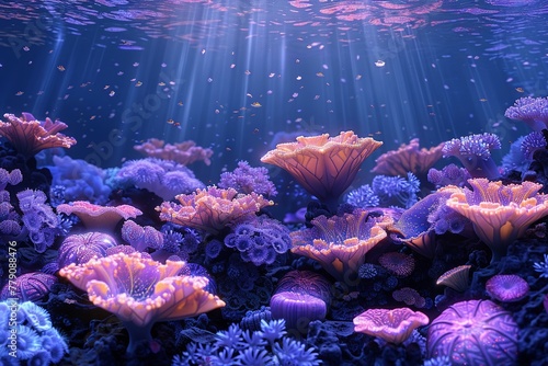 Luminescent Coral Reef, Underwater Fantasy, Nature Photography, Radiant Marine Environment , 3D illustration