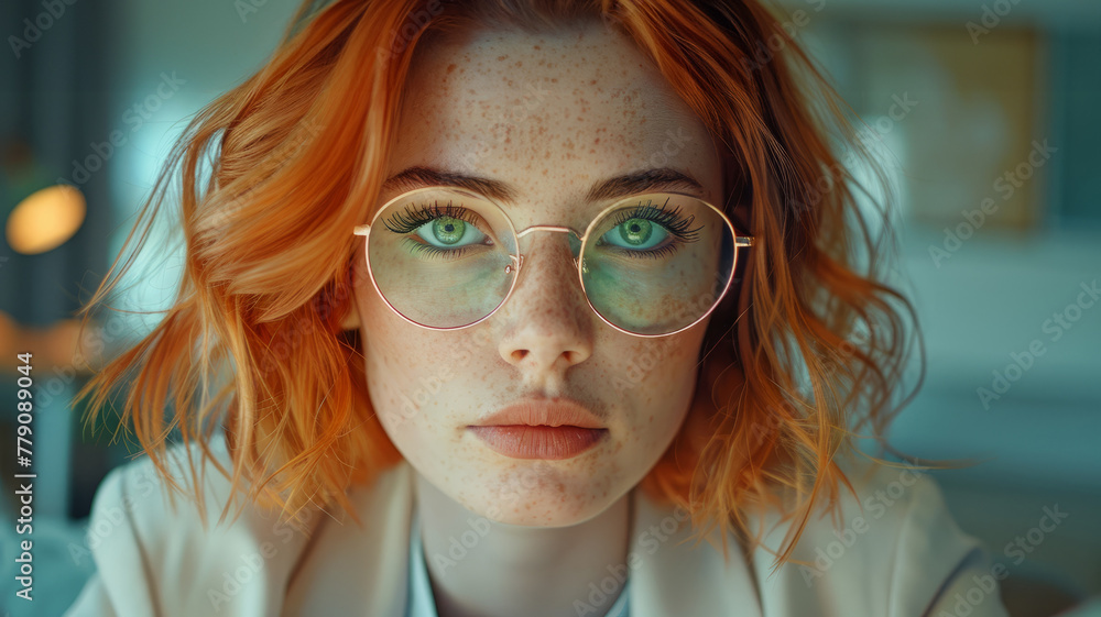 Young redhead woman wearing glasses Young redhead woman wearing glasses