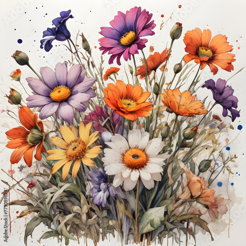 Wallpaper Mural Marble and Wooden Backgrounds Adorned with Roses and Bunch Flowers Torontodigital.ca