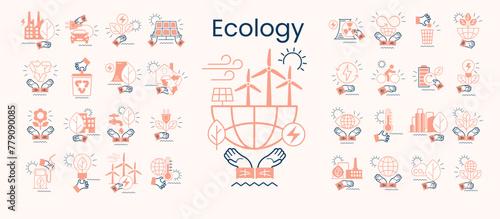 Alternative clean energy. Transition to environmentally friendly world concept.  Ecology infographic. Green power production. Transition to renewable alternative energy. Vector webdesign. 