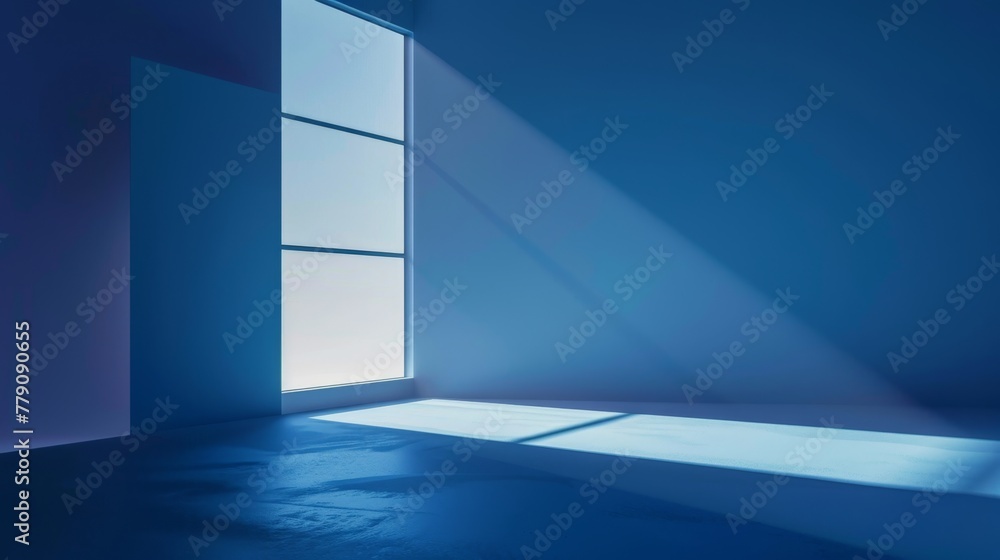 3d minimal blue room with sunlight from the window 3d minimal blue room with sunlight from the window