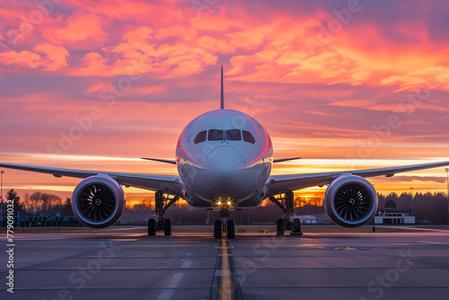 Elegant Airliner in Fiery Sunset Magnificence photo