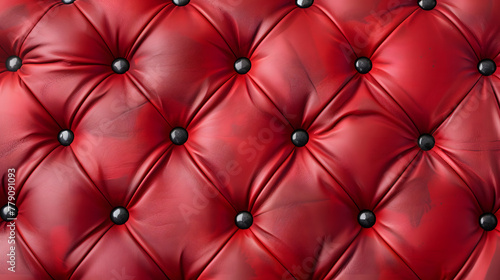 Padded red leather upholster pattern. Quilted leather texture with buttons