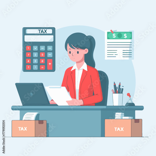female tax officer checking tax report with laptop