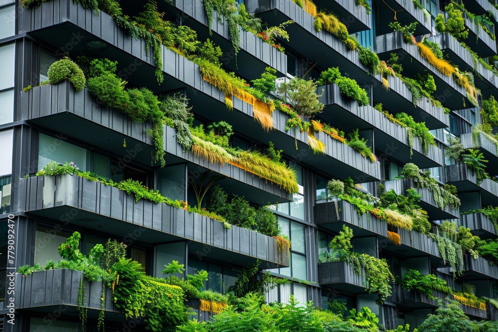 Towering Building Covered in Lush Plants