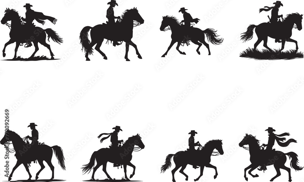 Fototapeta premium Cowboy on Horse Silhouettes Cowboy EPS Vector Cowboy Clipart