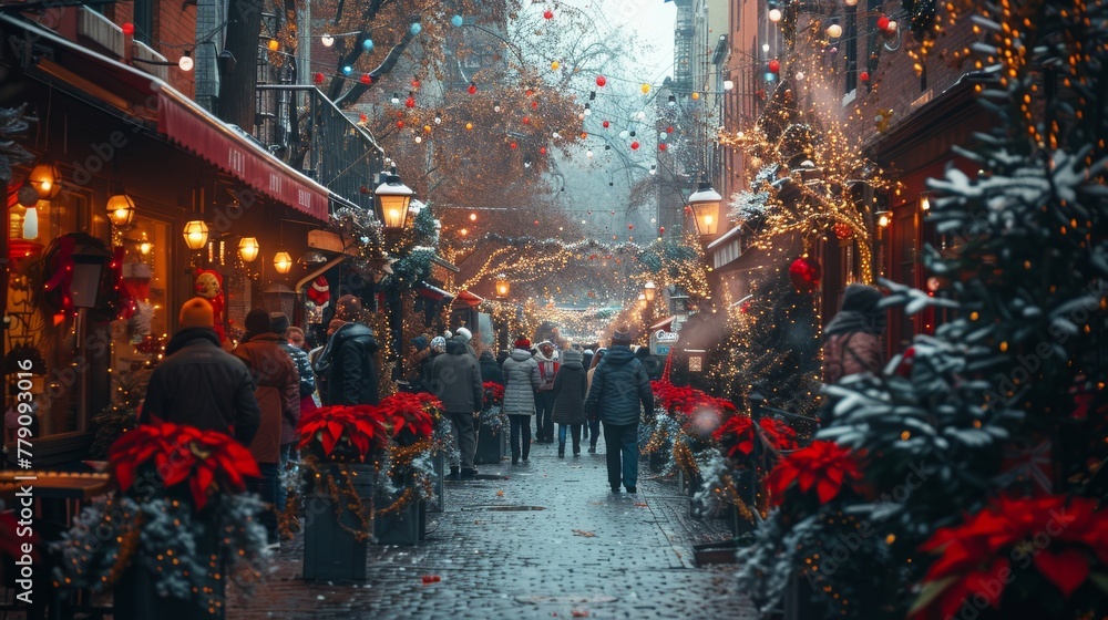 City Escapades: Showcase bustling city streets with holiday shoppers, street performers, and festive decorations, capturing urban holiday vibes. City Escapades: Showcase bustling city streets with holiday shoppers, street performers, and festive decorations, capturing urban holiday vibes.