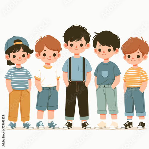 cute boys team cartoon characters