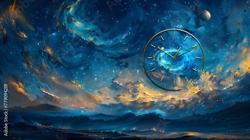 Celestial Timepiece A Cosmic Clock Painting the Starry Night Sky with Wandering Planets and Constellations
