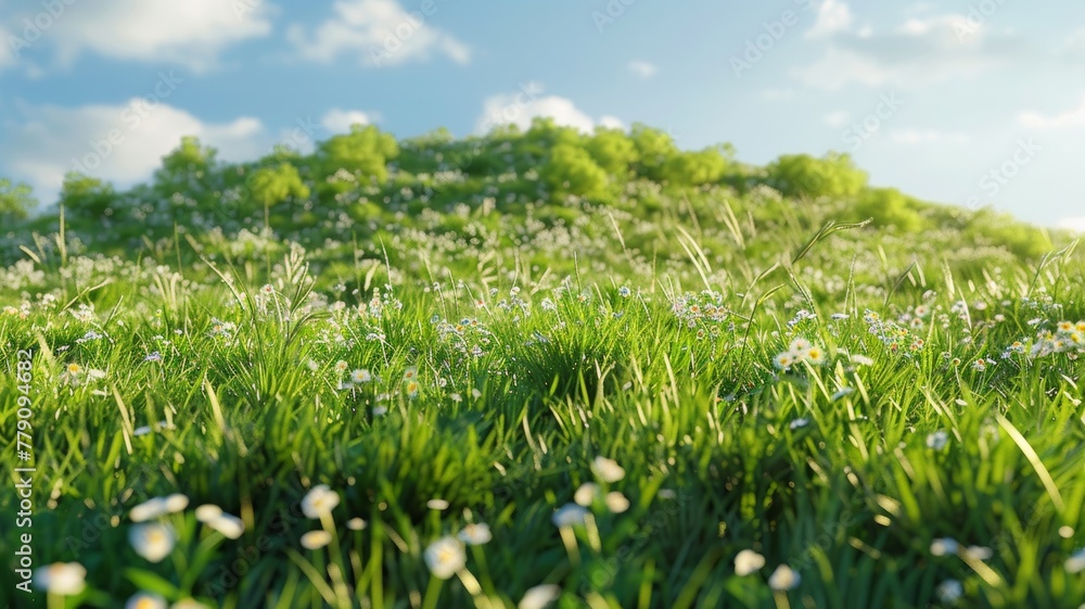 Obraz premium Grassy hillside, small flowers