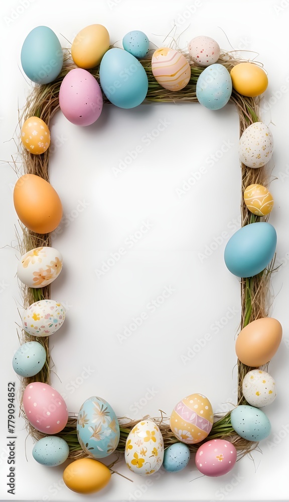 Easter eggs background frame isolated on white, Beautiful background frame of easter with copy space isolated on white