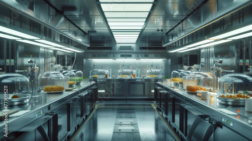 A modern food microbiology testing laboratory with incubators and microbial testing equipment, momentarily still but ready to test food samples for microbial contamination