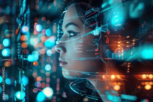 Womans Face With Futuristic Interface Background