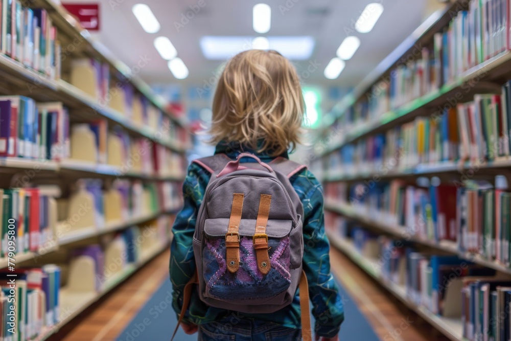Person Walking Through Library With Backpack Person Walking Through Library With Backpack