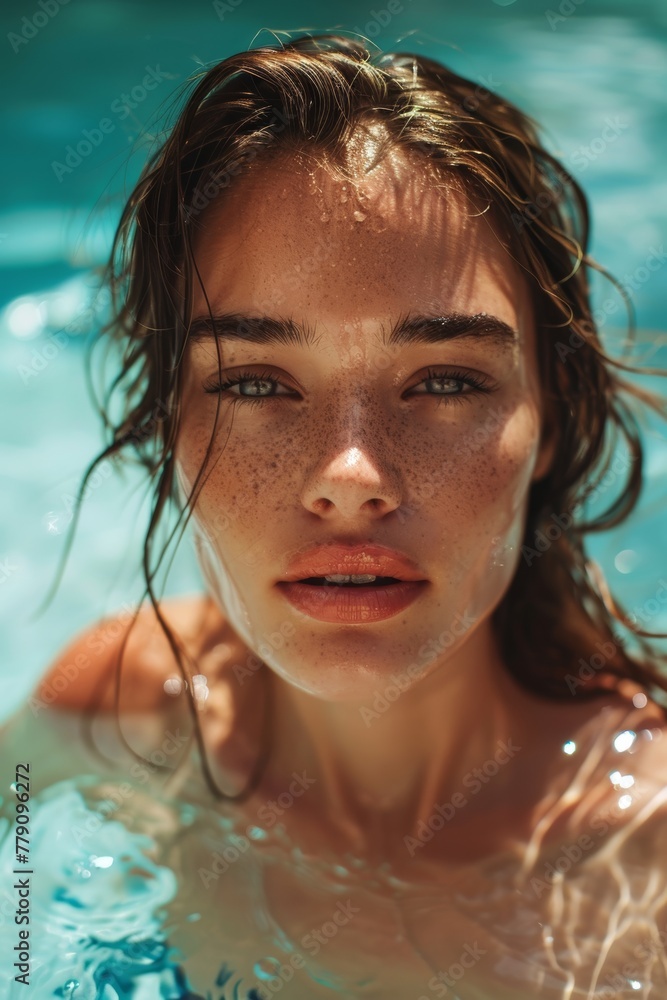 retouched happy feminine beautiful supermodel after a pool party, retouched happy feminine beautiful supermodel after a pool party,