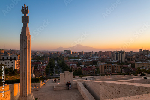 Panoramic view of mount Ararat and city of Yerevan, Armenia