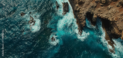 Drone view of Tenerife south coast with Atlantic ocean created with Generative AI technology