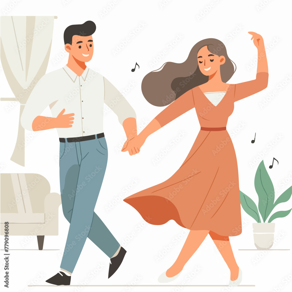 couple dancing with music in a flat design illustration couple dancing with music in a flat design illustration