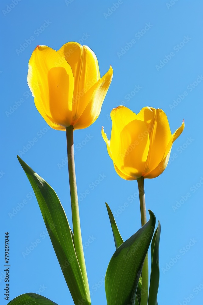 Two graceful tulips with gradient yellow hues, Two graceful tulips with gradient yellow hues,