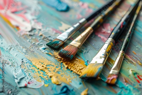 Three Paint Brushes on Table