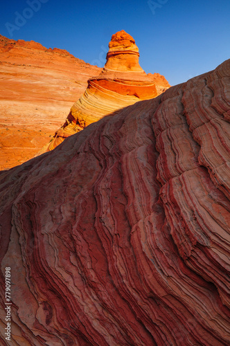 Early morning light on The Wave sandstone formation, Coyote Buttes North, Vermilion Cliffs National Monument, Arizona, USA.