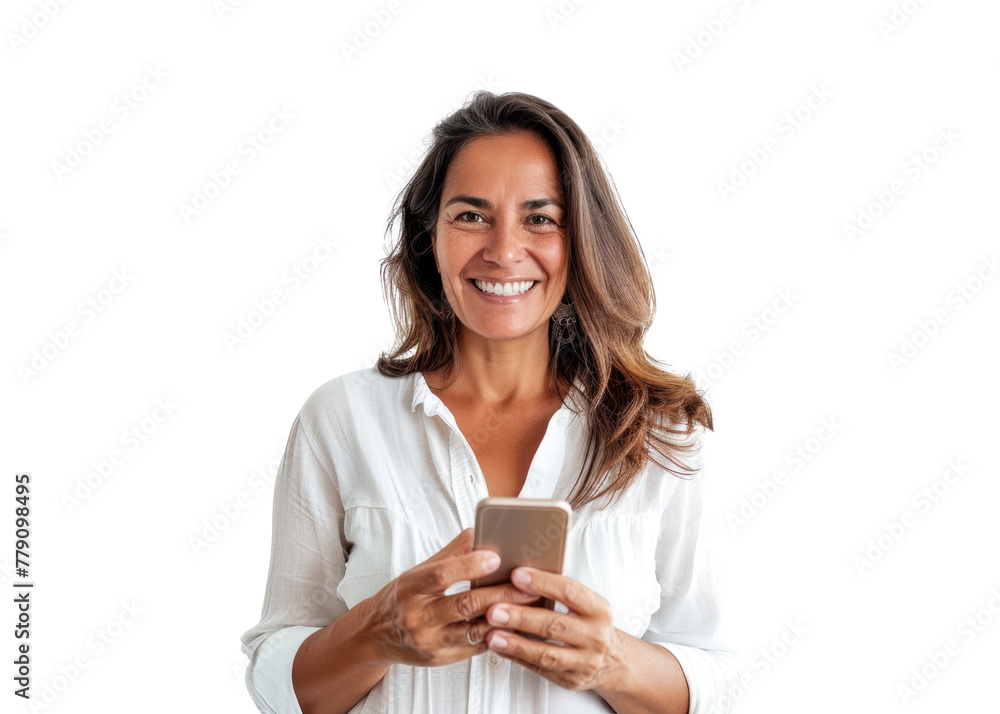 Smiling South American Woman with Smartphone Smiling South American Woman with Smartphone