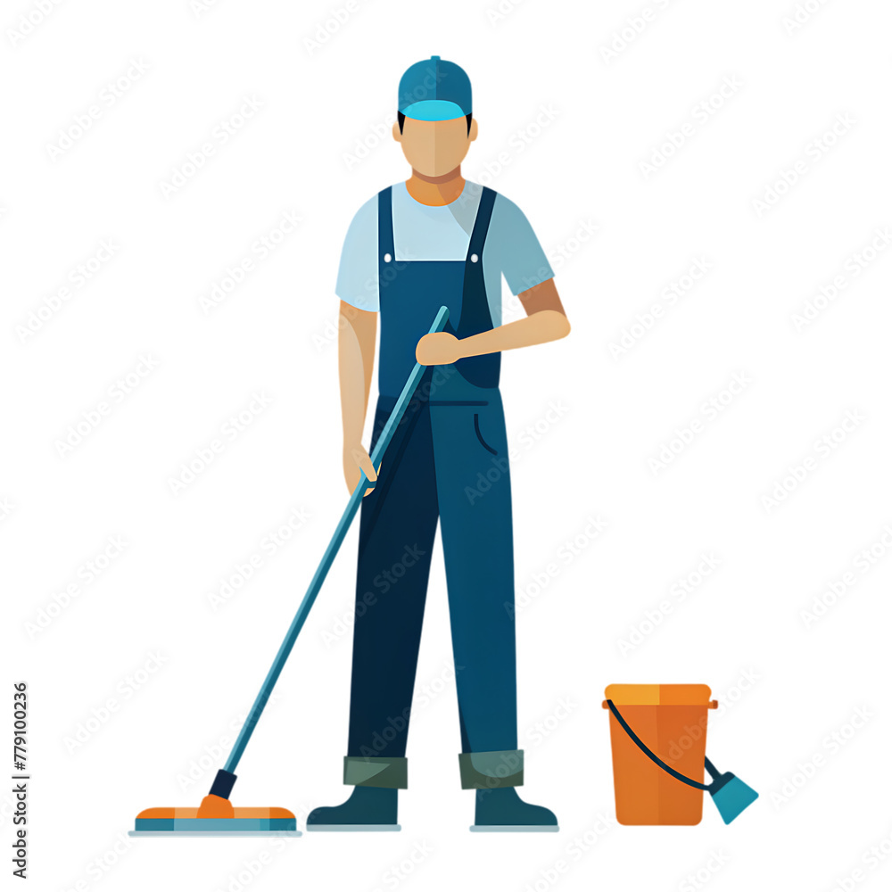 Cleaner mopping floor with professional equipment flat icon Cleaner mopping floor with professional equipment flat icon