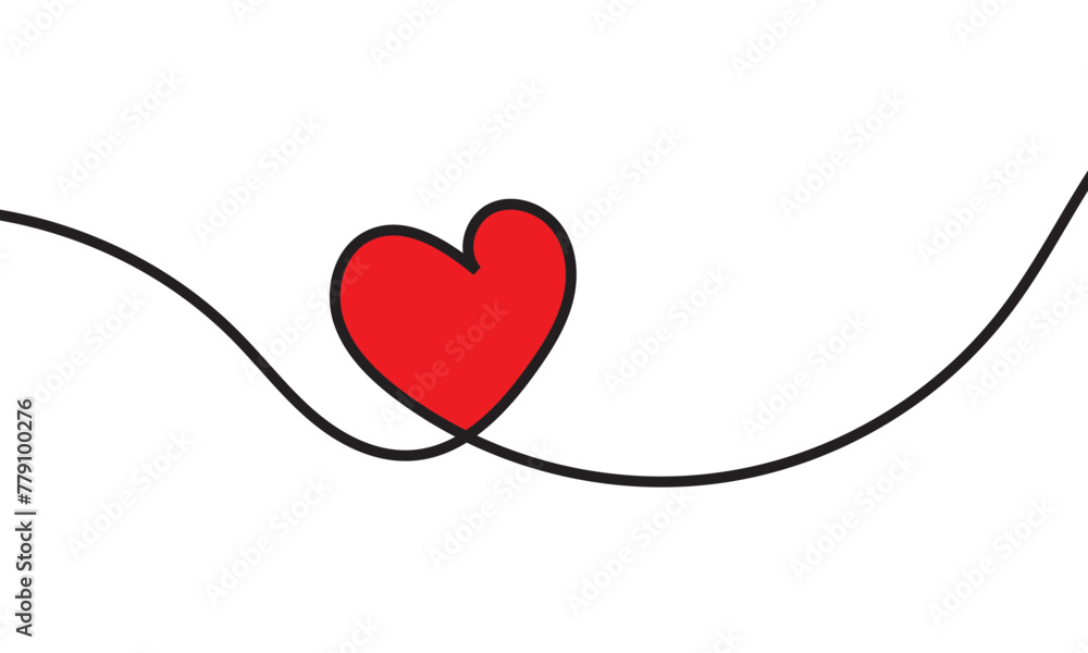 One continuous drawing of heart and color shape love sign. Thin contour and romantic symbol for greeting card and web banner in simple linear style. Editable stroke.  vector illustration. EPS 10