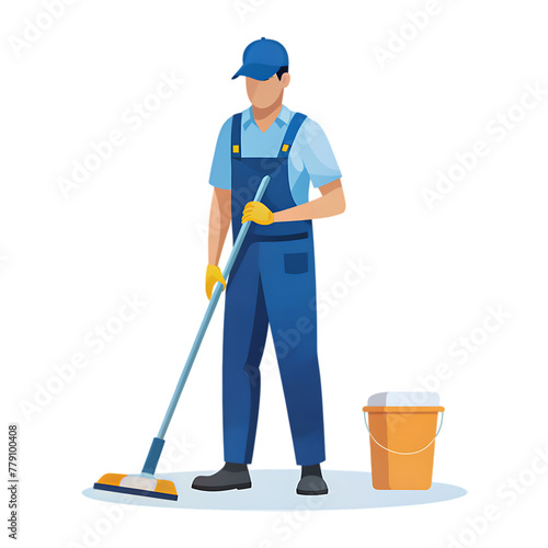 Cleaner mopping floor with professional equipment flat icon © msroster