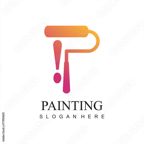 modern painting service, decor and repair multicolor icon. Vector logo, label, emblem design. Concept for home decoration, building, house construction and staining