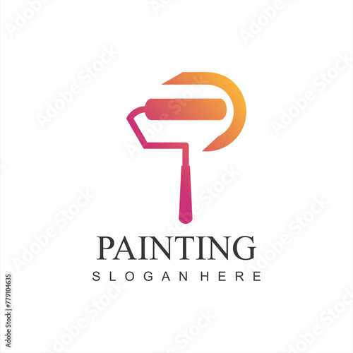modern painting service, decor and repair multicolor icon. Vector logo, label, emblem design. Concept for home decoration, building, house construction and staining