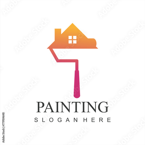modern painting service, decor and repair multicolor icon. Vector logo, label, emblem design. Concept for home decoration, building, house construction and staining