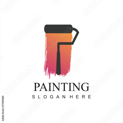 modern painting service, decor and repair multicolor icon. Vector logo, label, emblem design. Concept for home decoration, building, house construction and staining