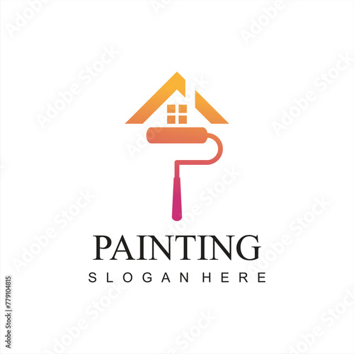modern painting service, decor and repair multicolor icon. Vector logo, label, emblem design. Concept for home decoration, building, house construction and staining