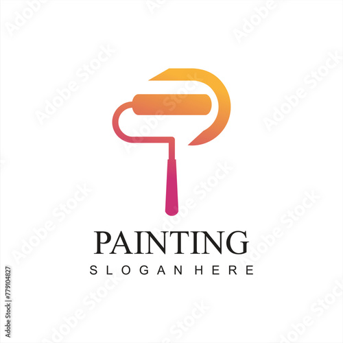 modern painting service, decor and repair multicolor icon. Vector logo, label, emblem design. Concept for home decoration, building, house construction and staining