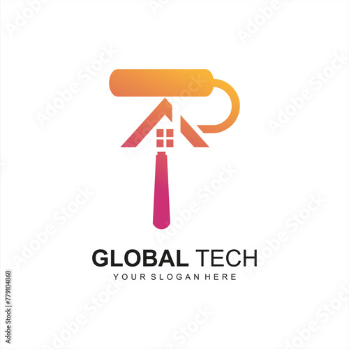 modern painting service, decor and repair multicolor icon. Vector logo, label, emblem design. Concept for home decoration, building, house construction and staining
