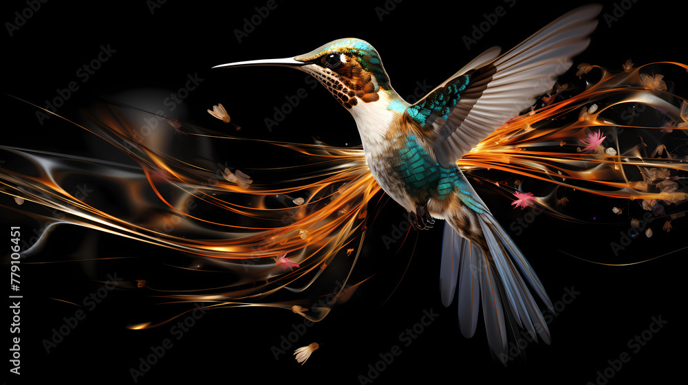 Hummingbird Animal Plexus Neon Black Background Digital Desktop ...