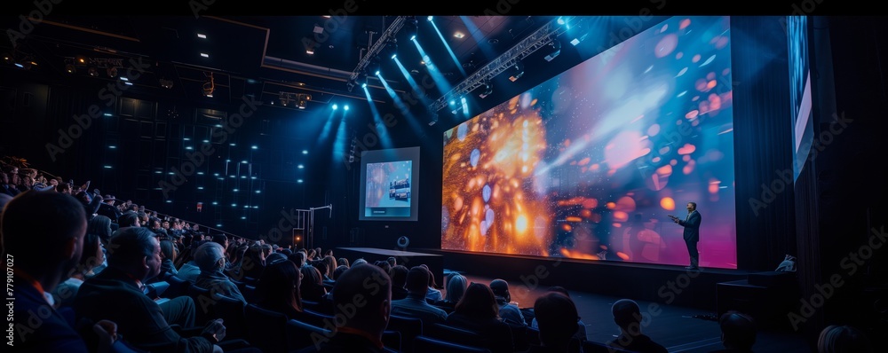 Fototapeta premium Keynote speaker delivering a presentation to an attentive audience at a B2B conference