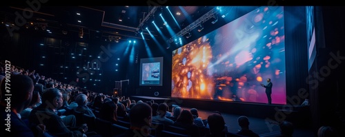 Keynote speaker delivering a presentation to an attentive audience at a B2B conference