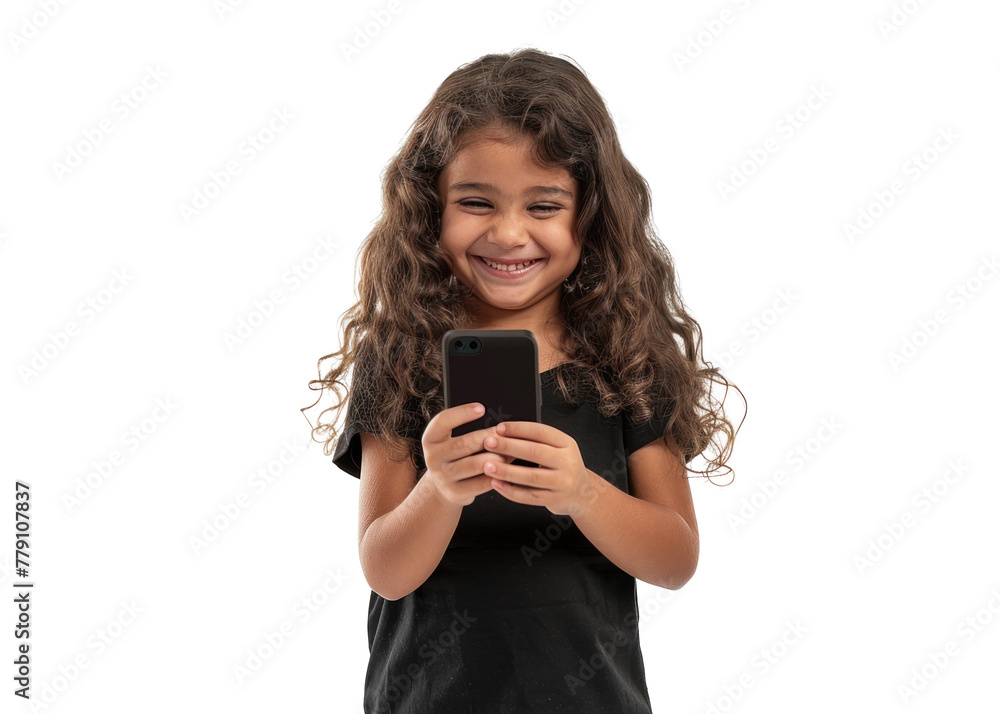 Young Girl With Phone Smiling on Transparent Young Girl With Phone Smiling on Transparent