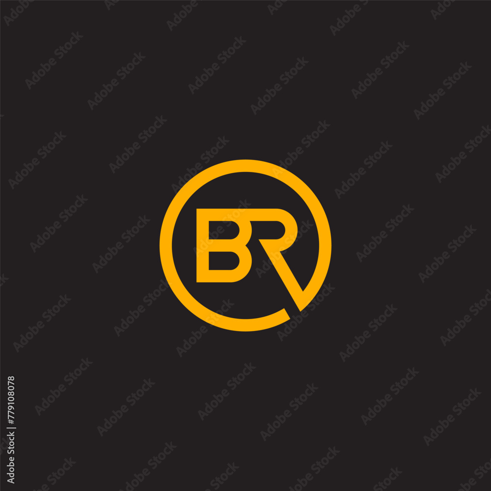 BR monogram logo inside circle frame with yellow color BR monogram logo inside circle frame with yellow color