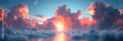 Gates of Heaven 3D Render of an Entrance Doorwa, Amazing sunset sky with clouds 
