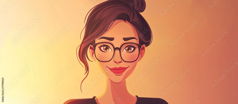 A cartoon illustration of a woman with glasses and a bun, showcasing her smiling mouth, cheek, and jawline. Her eyelashes, ear, and nose add detail to her vision care eyewear A cartoon illustration of a woman with glasses and a bun, showcasing her smiling mouth, cheek, and jawline. Her eyelashes, ear, and nose add detail to her vision care eyewear